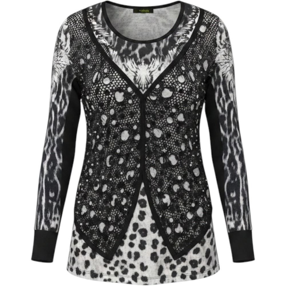 Adam Jacobs Mesh Top Womens XXL Animal Print Y2K Sheer Stretch
